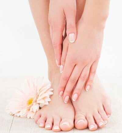 Keeping her feet clean and smooth.